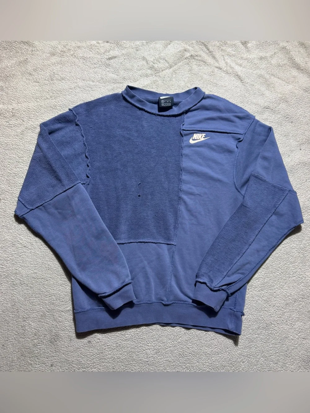 Nike Sweatshirt Womens XS Blue Icon Clash Crewneck Asymmetrical Fabric Accent